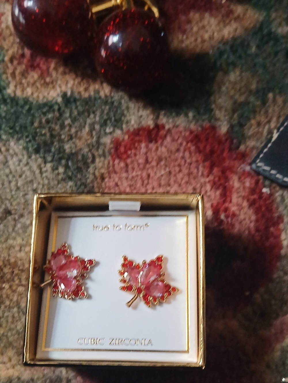 True to Form Gold-Tone Pink Leaf Cubic Zirconia Stud Earrings
